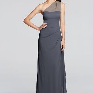 Pewter one shoulder bridesmaids dress